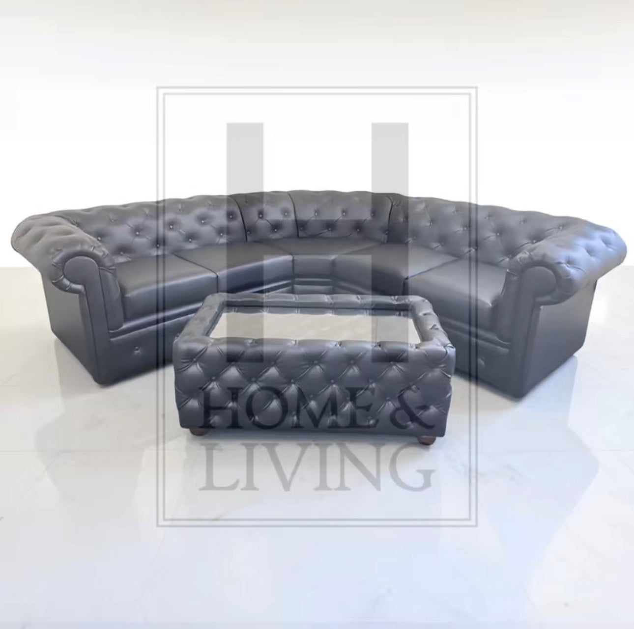 Chesterfield Corner Sofa in Black Bonded Leather