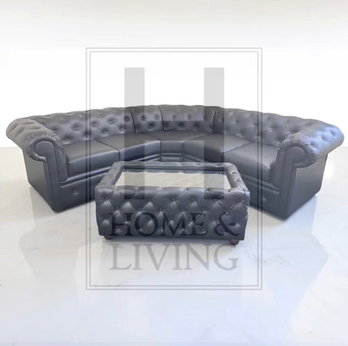 Chesterfield Corner Sofa in Black Bonded Leather