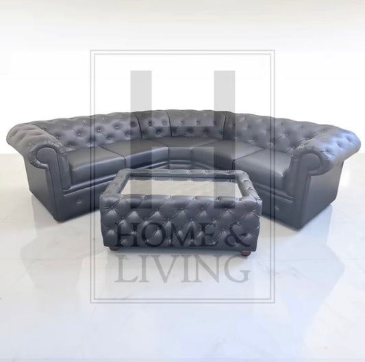 Chesterfield Corner Sofa in Black Bonded Leather