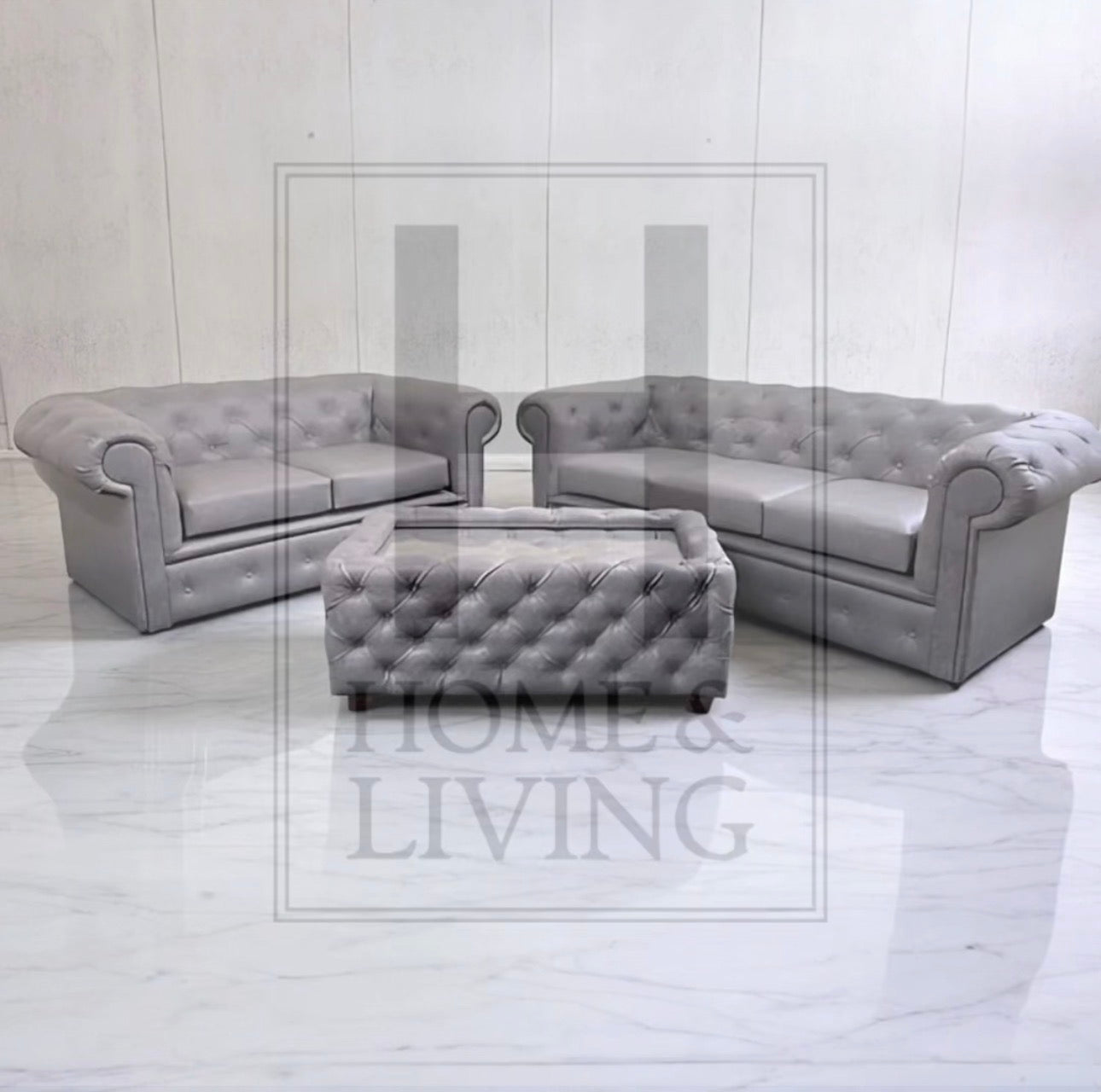 Chesterfield Sofa in Grey Bonded Leather