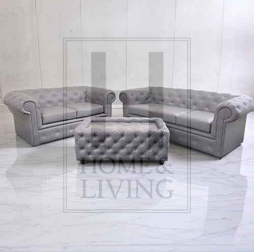 Chesterfield Sofa in Grey Bonded Leather