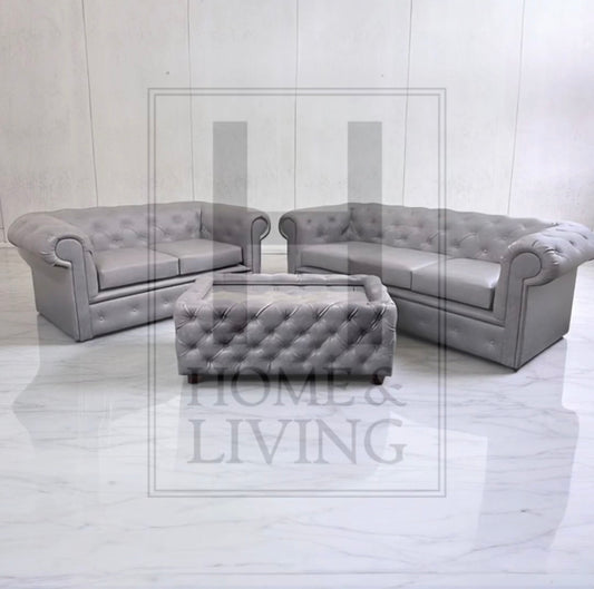Chesterfield Sofa in Grey Bonded Leather