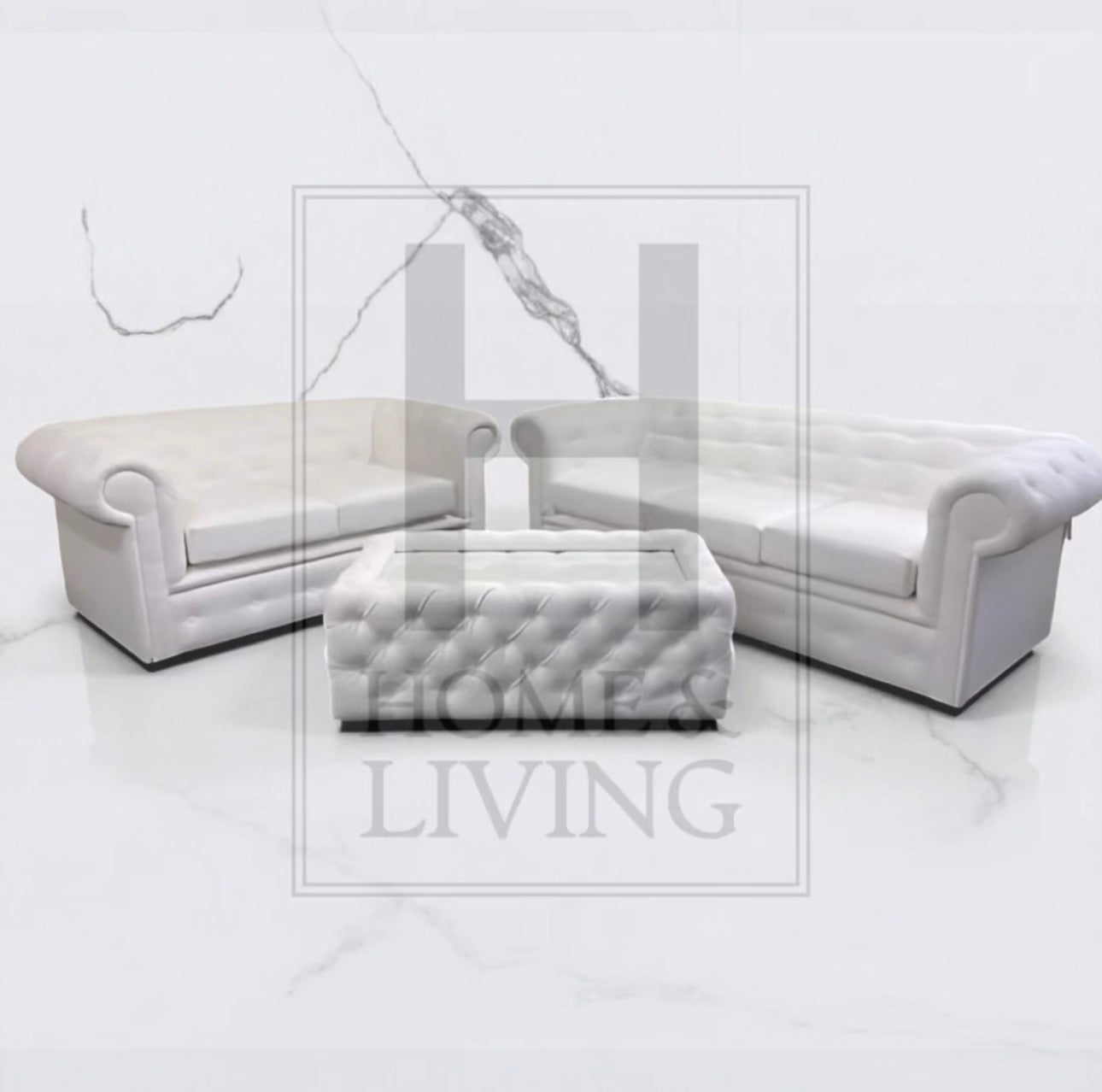 Chesterfield Sofa in White Bonded Leather