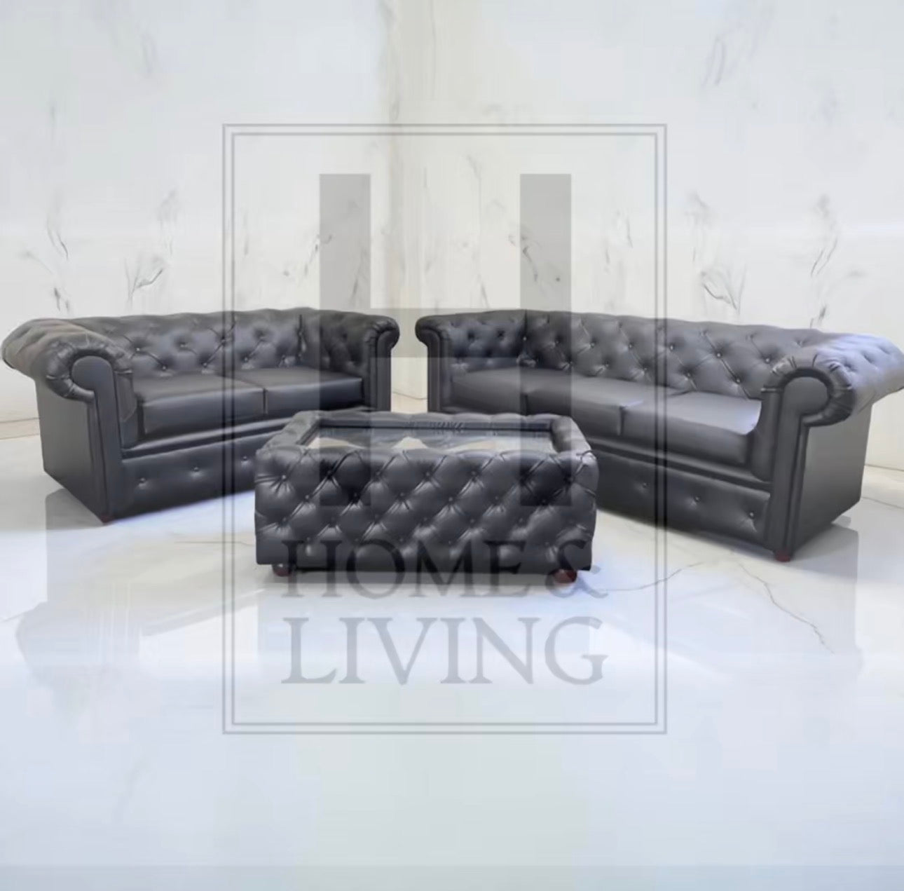 Chesterfield Sofa in Black Bonded Leather