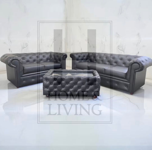 Chesterfield Sofa in Black Bonded Leather