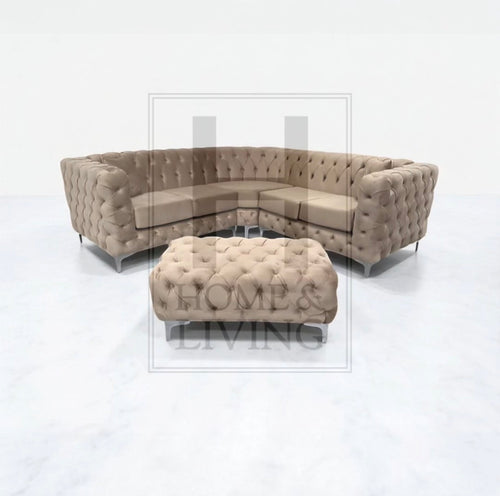 Rocky Corner Chesterfield Sofa in Mink Plush Velvet