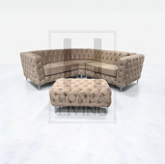 Rocky Corner Chesterfield Sofa in Mink Plush Velvet