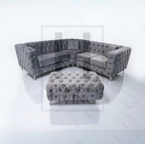 Rocky Corner Chesterfield Sofa in Steel Plush Velvet