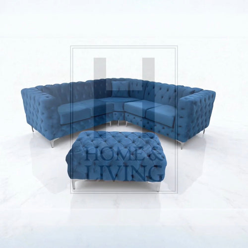 Rocky Corner Chesterfield Sofa in Blue Plush Velvet