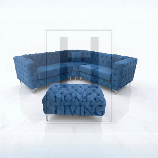 Rocky Corner Chesterfield Sofa in Blue Plush Velvet