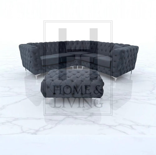 Rocky Corner Chesterfield Sofa in Black Plush Velvet