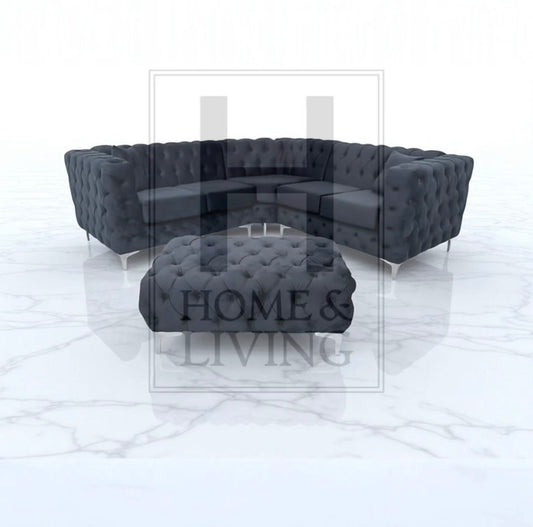 Rocky Corner Chesterfield Sofa in Black Plush Velvet