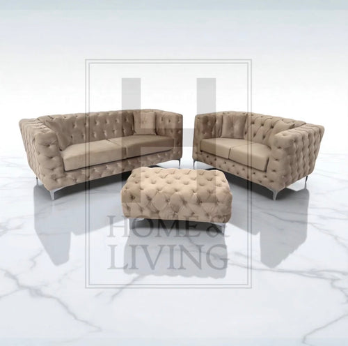 Rocky Chesterfield Sofa in Mink Plush Velvet