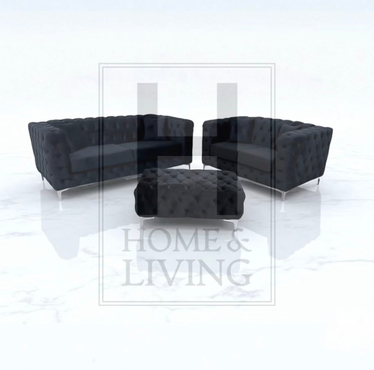 Rocky Chesterfield Sofa in Black Plush Velvet