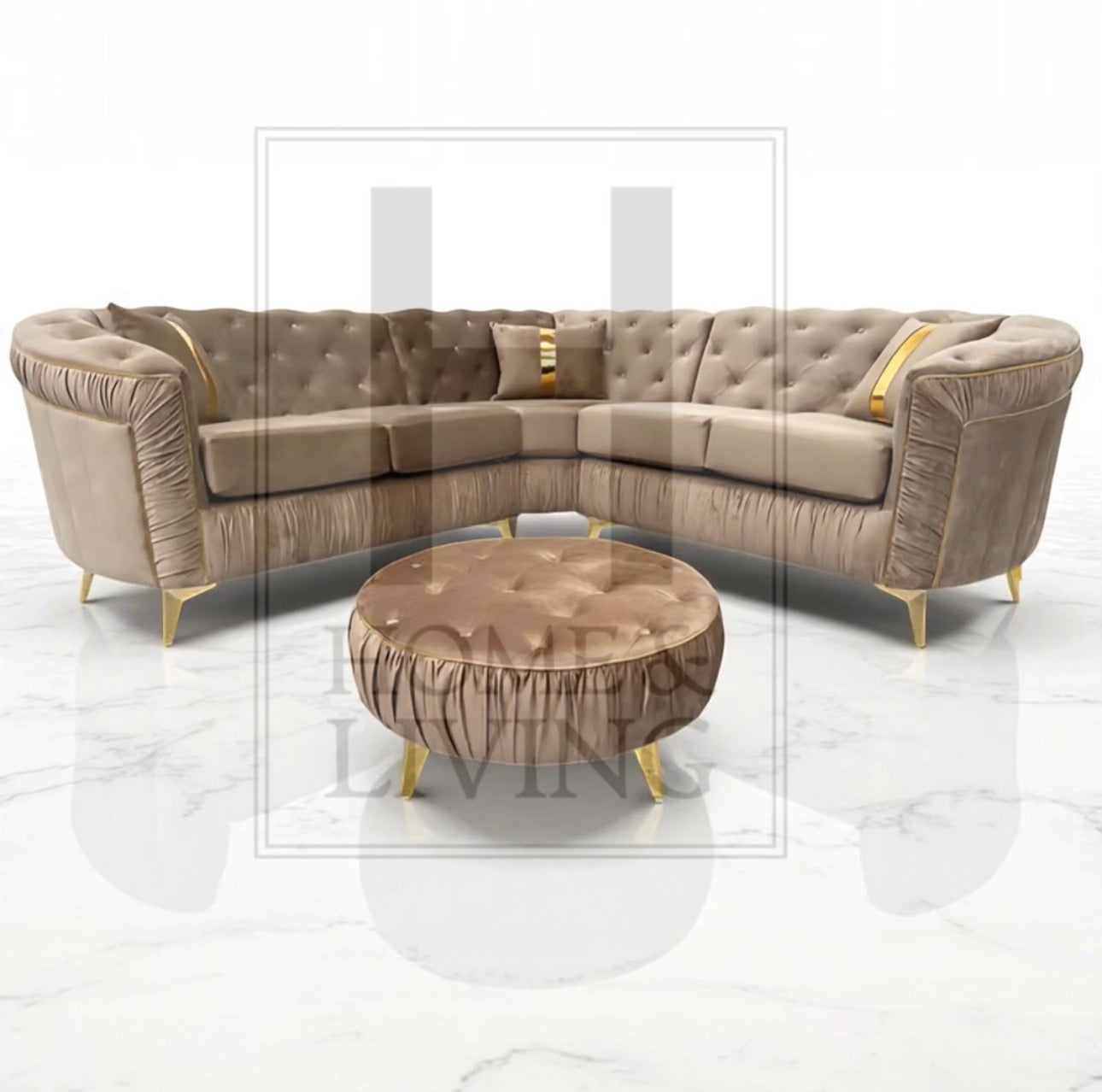 Ambassador Chesterfield Corner Sofa in Mink Plush Velvet