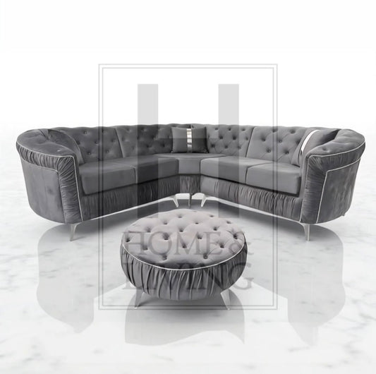 Ambassador Chesterfield Corner Sofa in Steel Plush Velvet