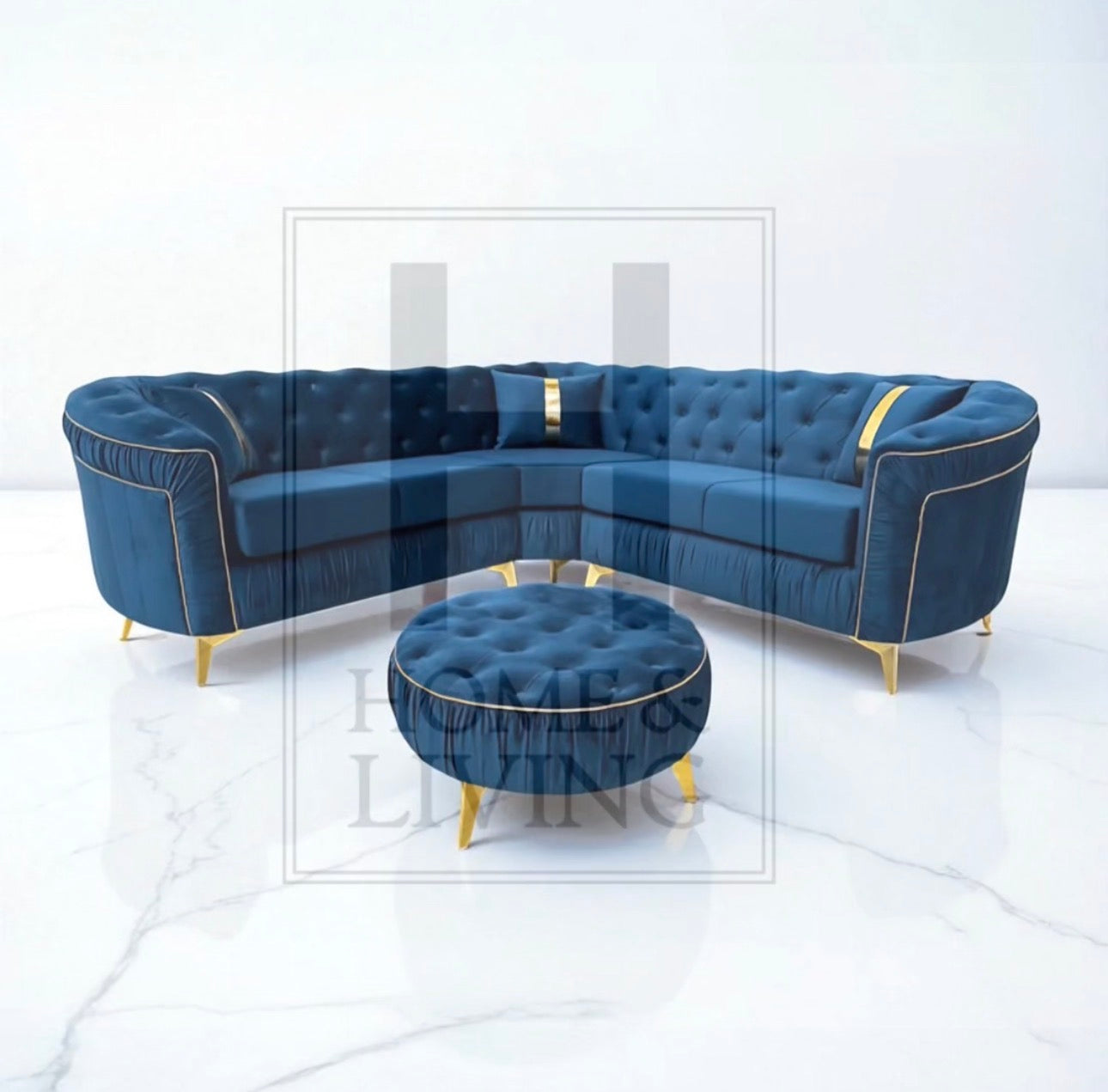 Ambassador Chesterfield Corner Sofa in Blue Plush Velvet