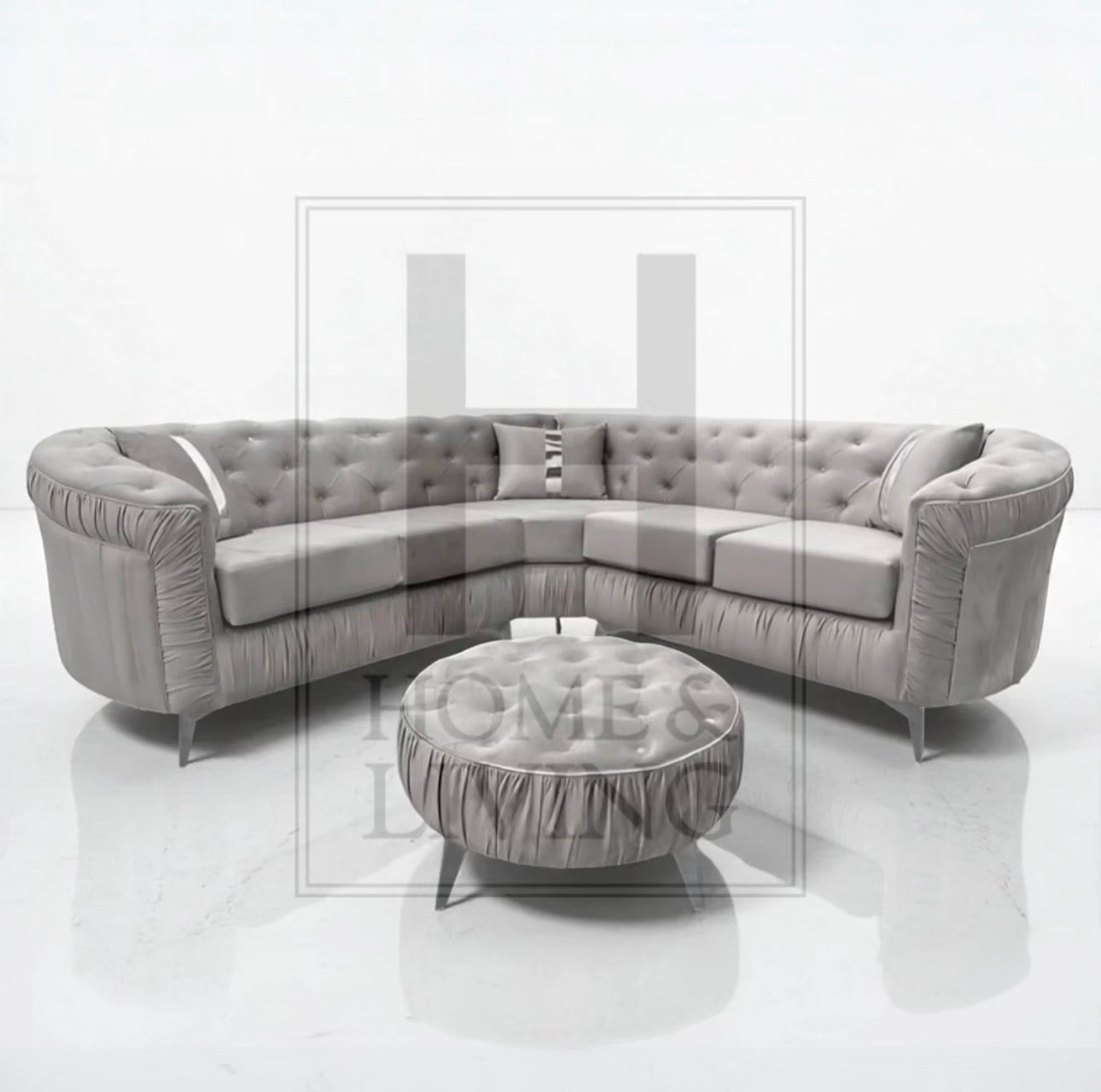 Ambassador Chesterfield Corner Sofa in Silver Plush Velvet