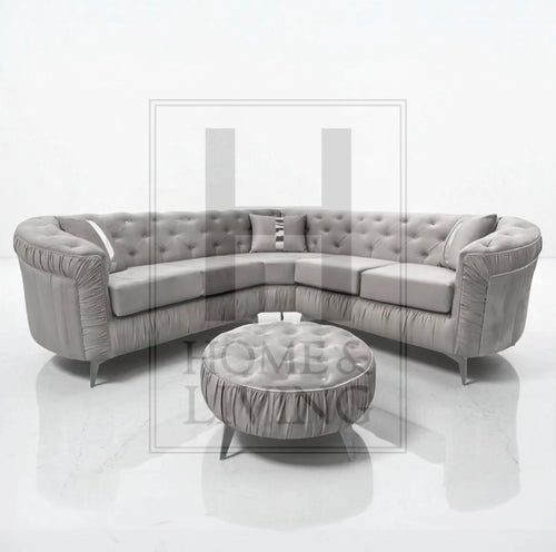 Ambassador Chesterfield Corner Sofa in Silver Plush Velvet