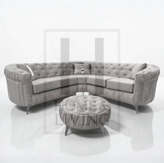 Ambassador Chesterfield Corner Sofa in Silver Plush Velvet