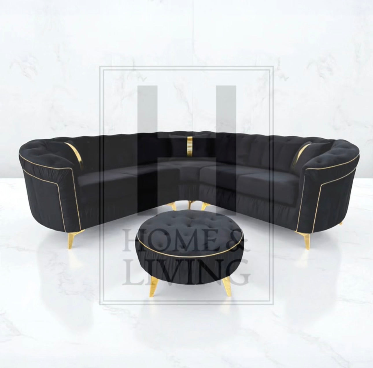 Ambassador Chesterfield Corner Sofa in Black Plush Velvet