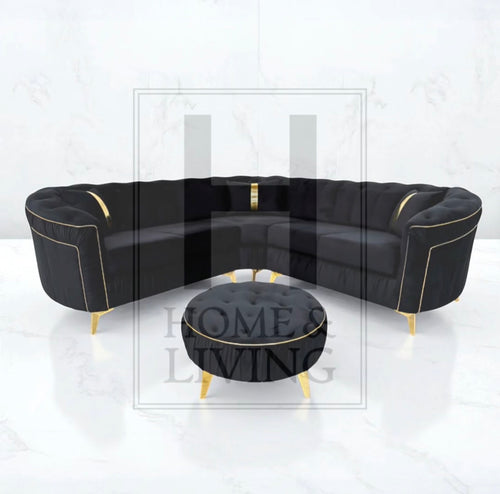 Ambassador Chesterfield Corner Sofa in Black Plush Velvet
