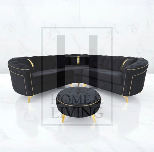 Ambassador Chesterfield Corner Sofa in Black Plush Velvet