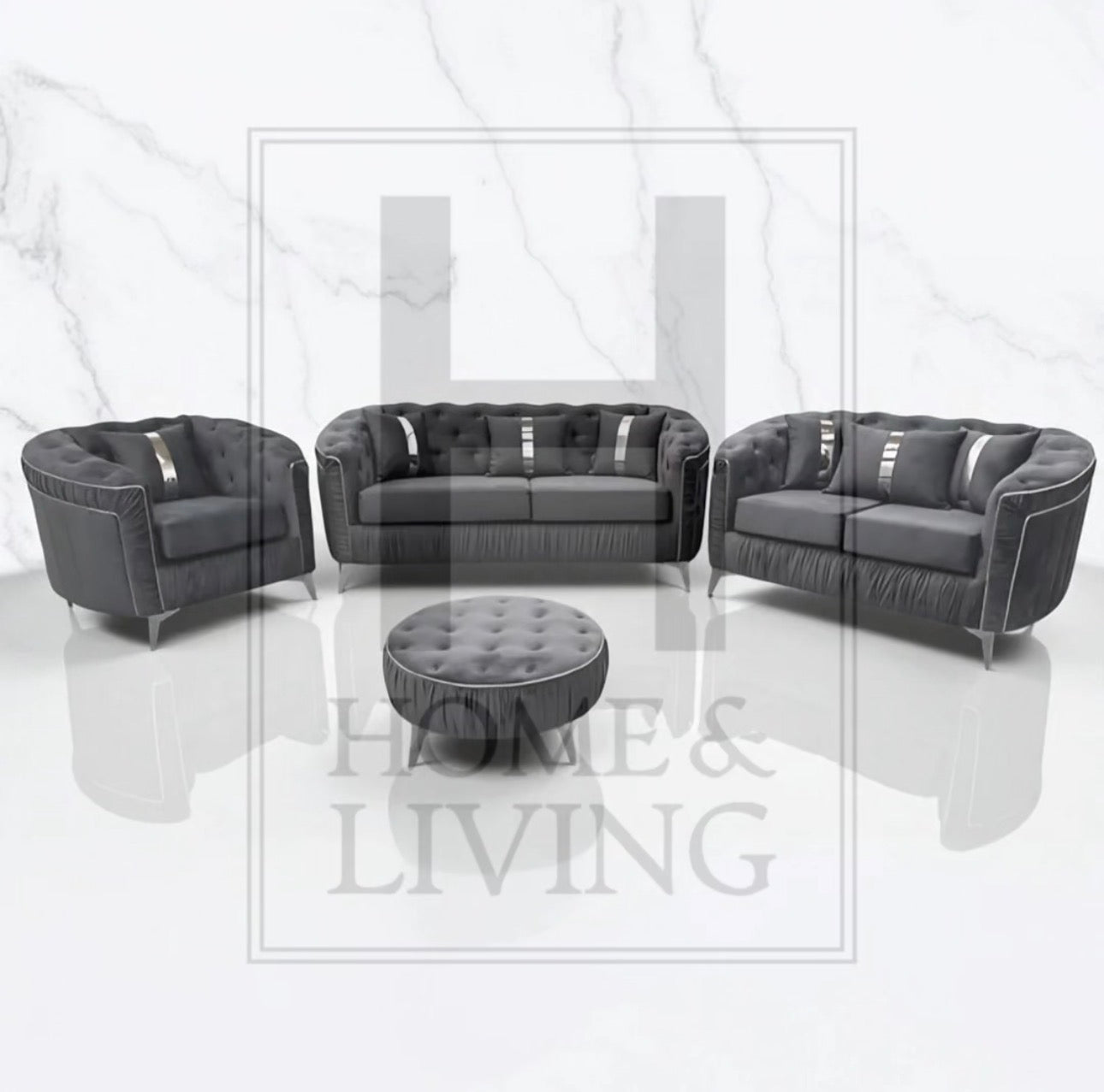 Ambassador Chesterfield Sofa in Steel Plush Velvet