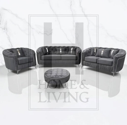 Ambassador Chesterfield Sofa in Steel Plush Velvet