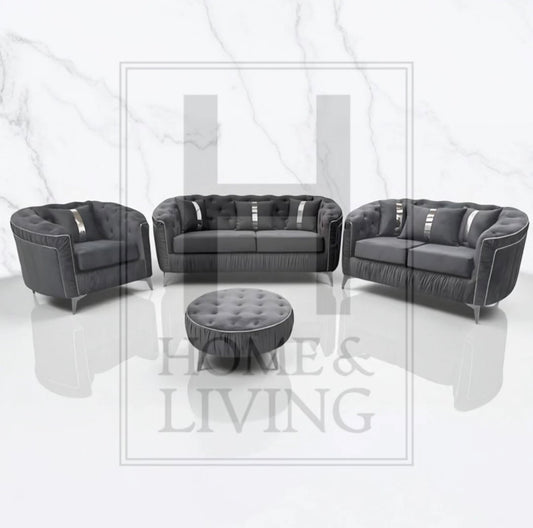 Ambassador Chesterfield Sofa in Steel Plush Velvet