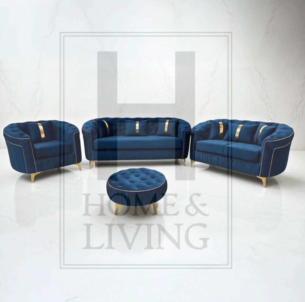 Ambassador Chesterfield Sofa in Blue Plush Velvet