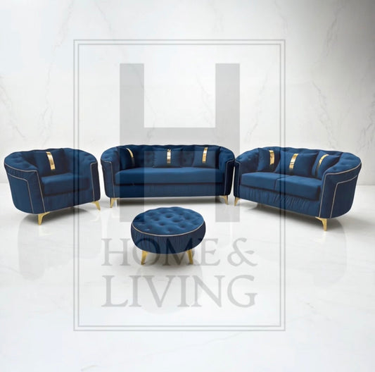 Ambassador Chesterfield Sofa in Blue Plush Velvet