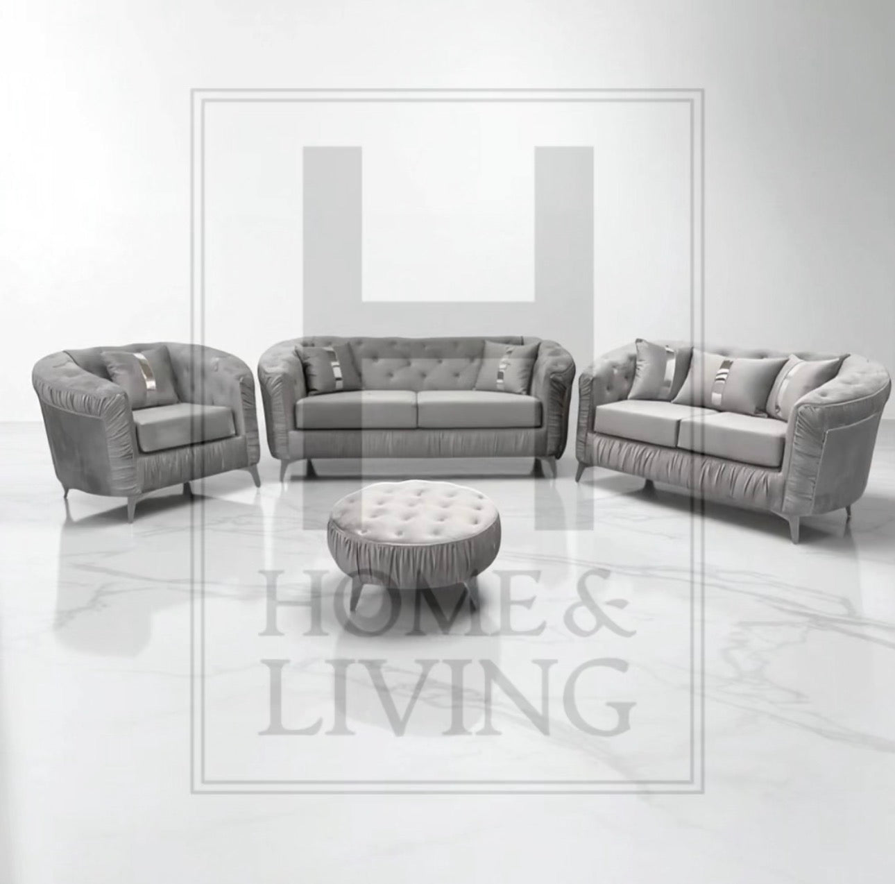 Ambassador Chesterfield Sofa in Silver Plush Velvet