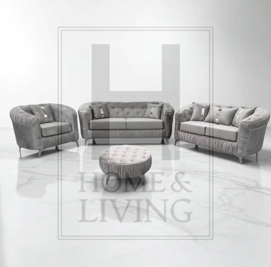 Ambassador Chesterfield Sofa in Silver Plush Velvet