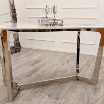 LUCIEN 1.8 CHROME DINING TABLE WITH POLAR WHITE SINTERED STONE TOP