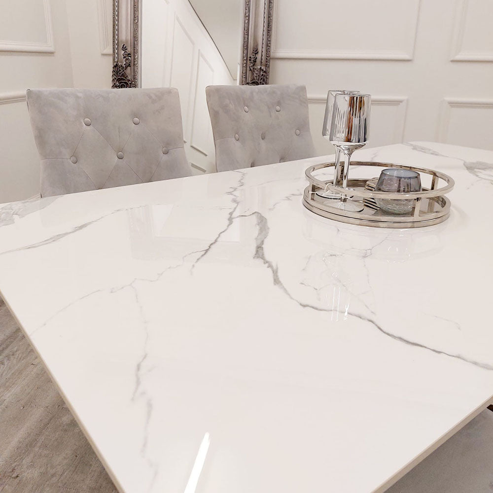 LUCIEN 1.8 CHROME DINING TABLE WITH POLAR WHITE SINTERED STONE TOP