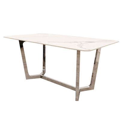 LUCIEN 1.8 CHROME DINING TABLE WITH POLAR WHITE SINTERED STONE TOP