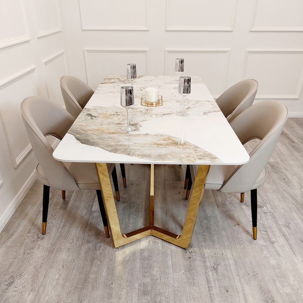 LUCIEN 1.8 GOLD DINING TABLE WITH PANDORA GOLD SINTERED STONE TOP