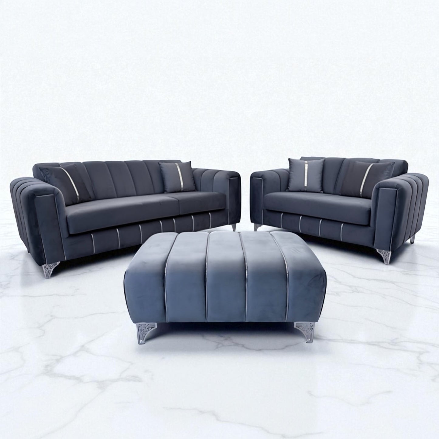 Keysri Sofa in Steel Plush Velvet