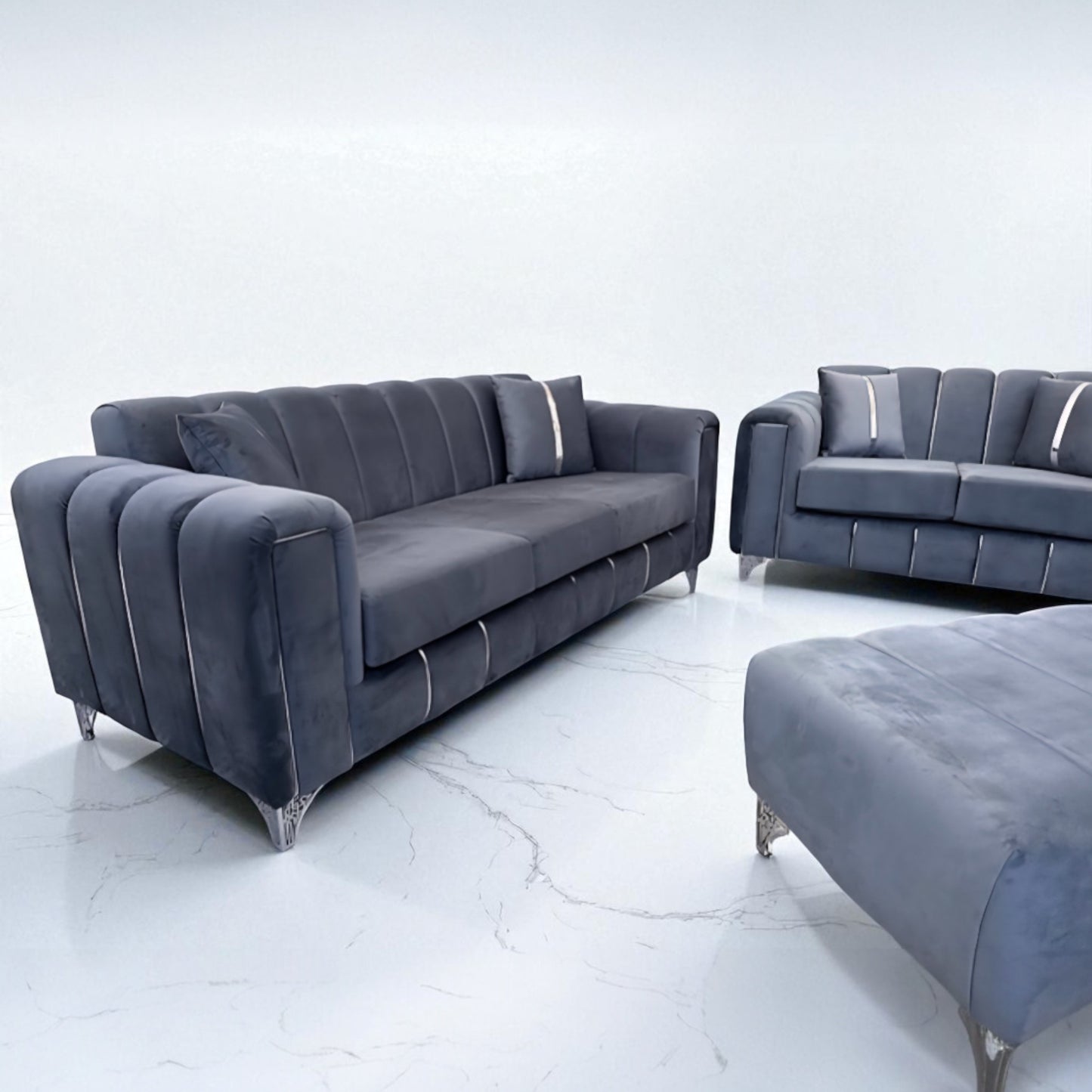 Keysri Sofa in Steel Plush Velvet