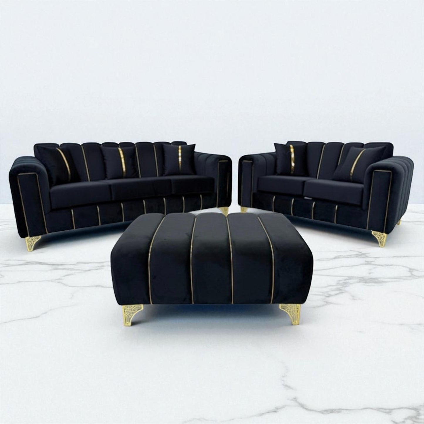 Keysri Sofa in Black Plush Velvet