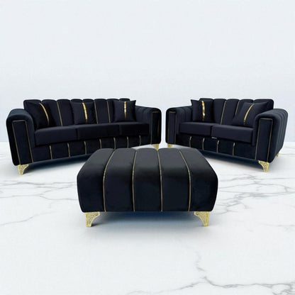 Keysri Sofa in Black Plush Velvet