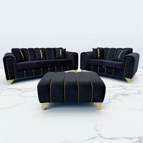Keysri Sofa in Black Plush Velvet
