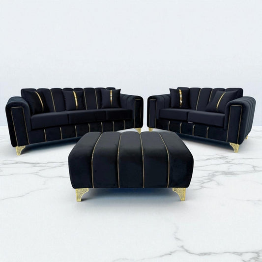 Keysri Sofa in Black Plush Velvet
