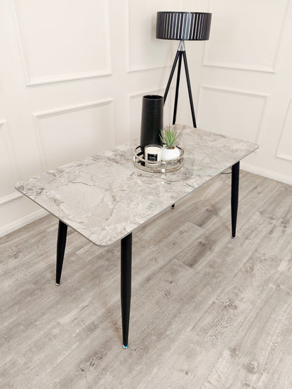 TITUS 1.4 BLACK DINING TABLE WITH SHADOW ASH GREY SINTERED STONE TOP