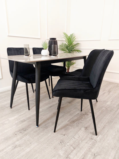 TITUS 1.4 BLACK DINING TABLE WITH SHADOW ASH GREY SINTERED STONE TOP