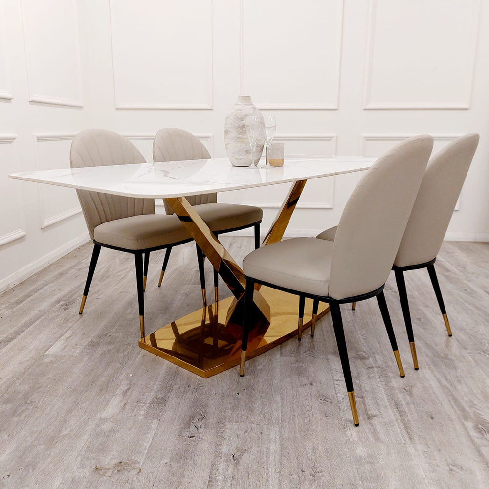 VALEO GOLD 1.8 DINING TABLE WITH POLAR WHITE SINTERED STONE TOP