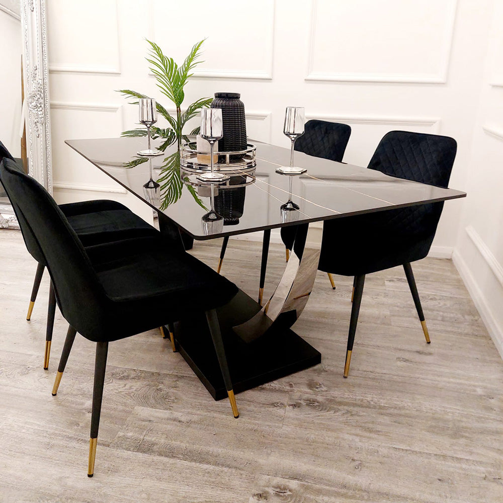 VENUS DINING TABLE WITH 4 BLACK LUNA CHAIRS