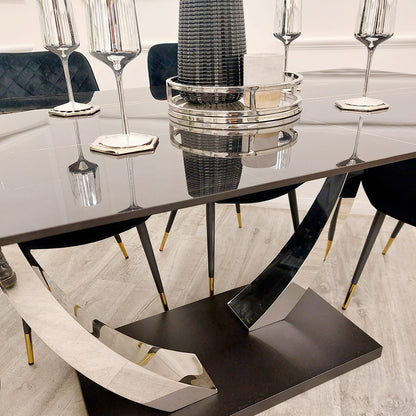 VENUS 1.6 CHROME DINING TABLE WITH BLACK SINTERED STONE TOP