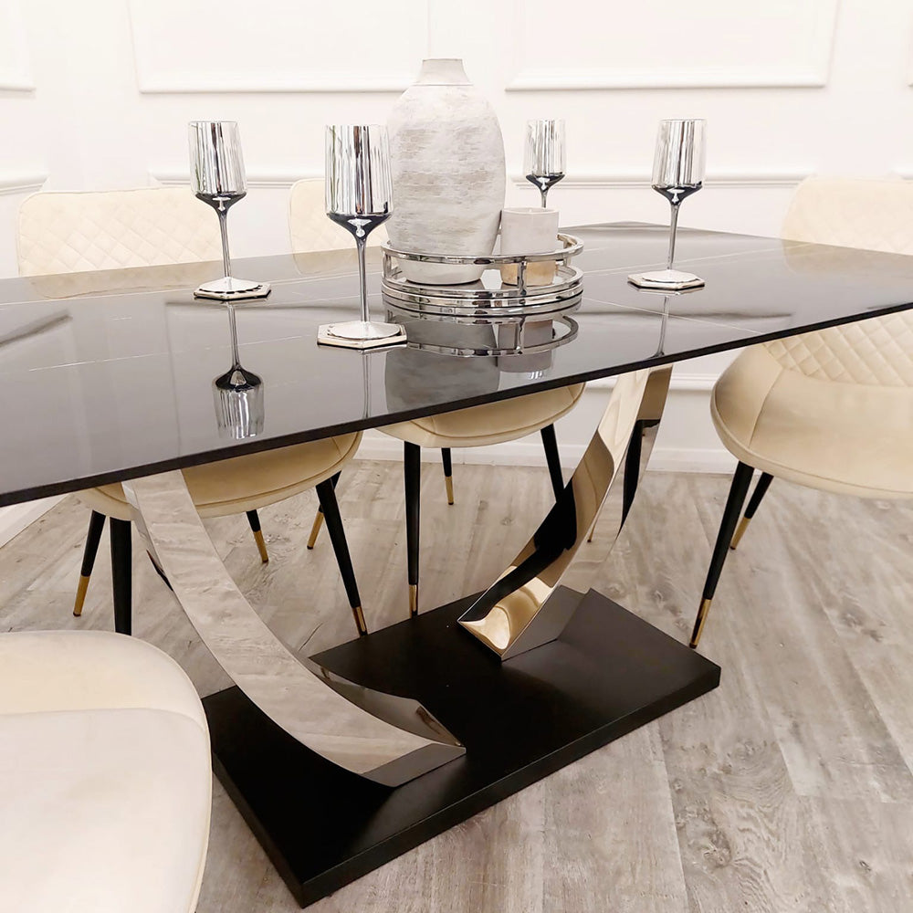 VENUS 1.6 CHROME DINING TABLE WITH BLACK SINTERED STONE TOP